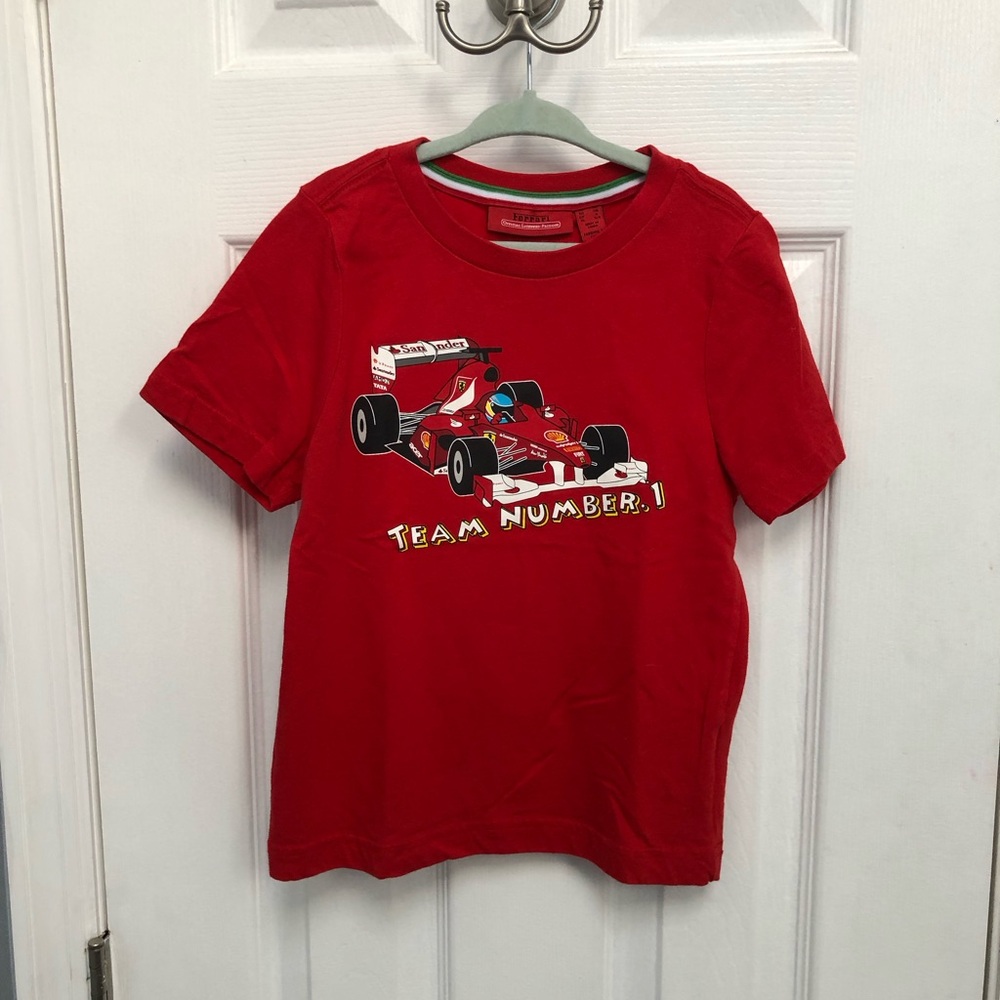 SCUDERIA FERRARI Official Boys XS Red Graphic Short Sleeve T-Shirt Cotton Logo